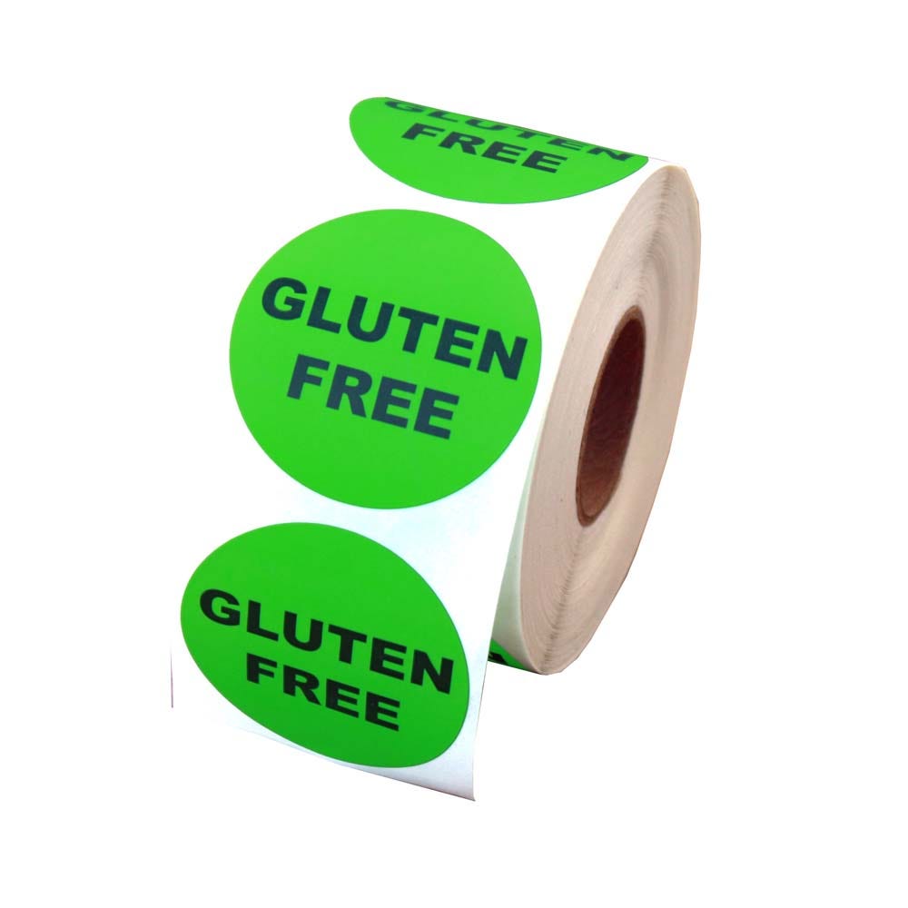 500 Oval Labels .875x1.25 Br/Red GLUTEN FREE Food Packaging Retail Stickers 