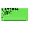 "Allergic To" Writable Green Allergy Labels