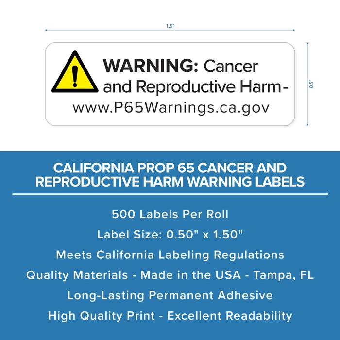 California Prop 65 Cancer and Reproductive Harm Warning Labels Free