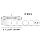 "1.5 inch white gloss circle inkjet roll labels on 3 inch core with 6 inch outer diameter"