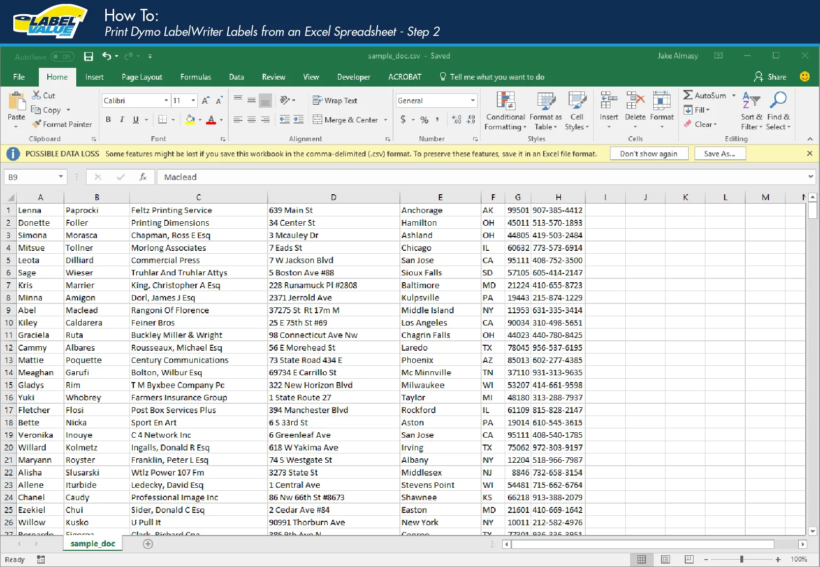 Excel to print labels