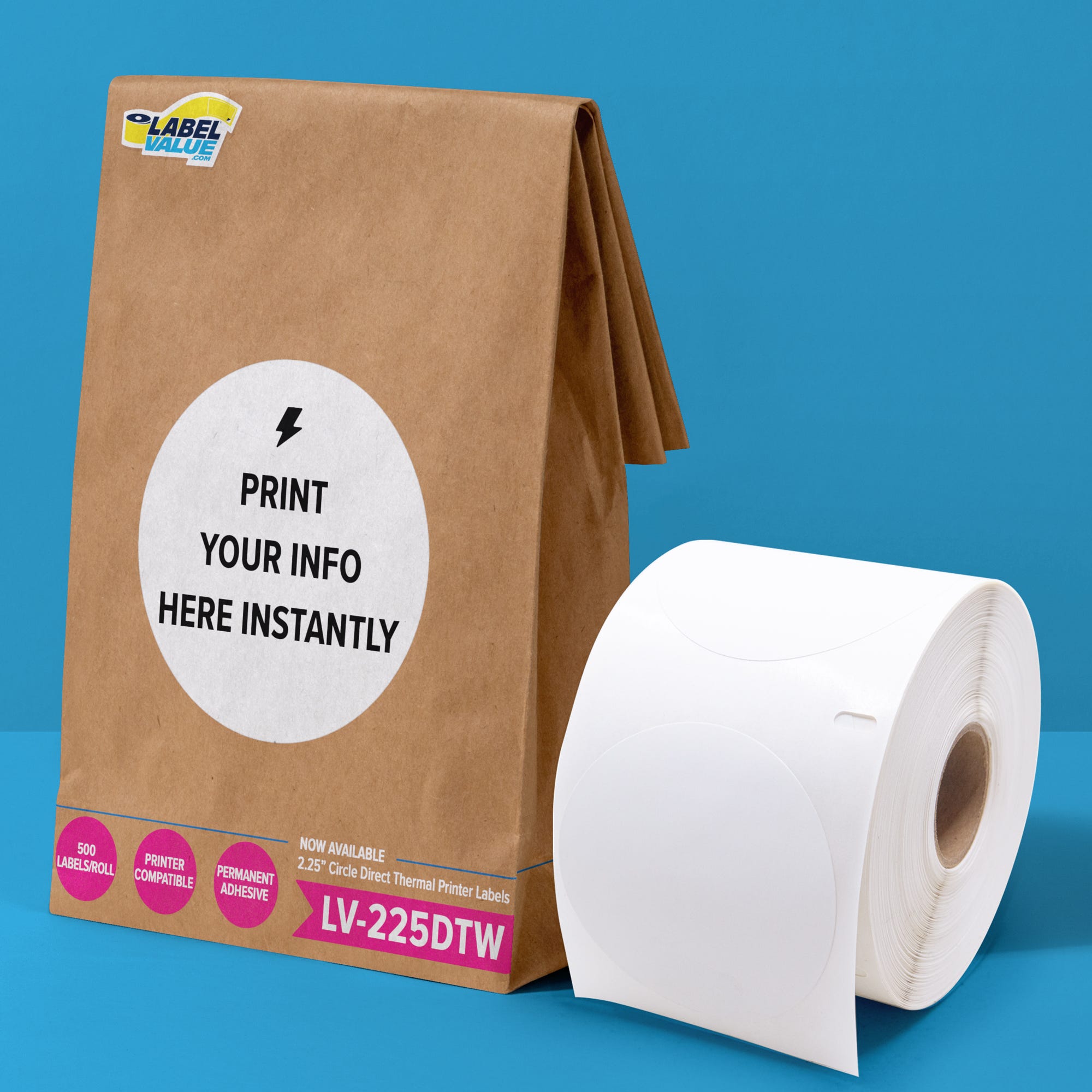 LV-225DTW - White Direct Thermal Compatible Circle Labels